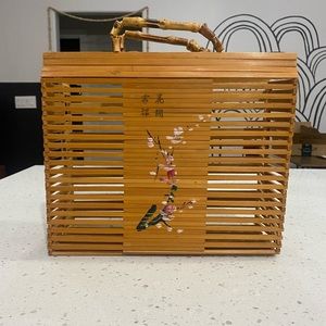 Vintage Bamboo Box Bag with Pink Floral Accent